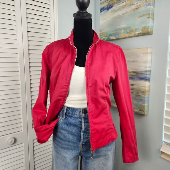 VTG WEEKEND MaxMara Red Jacket Size Medium Moto Double Zip Italian Made Cotton - Picture 1 of 11